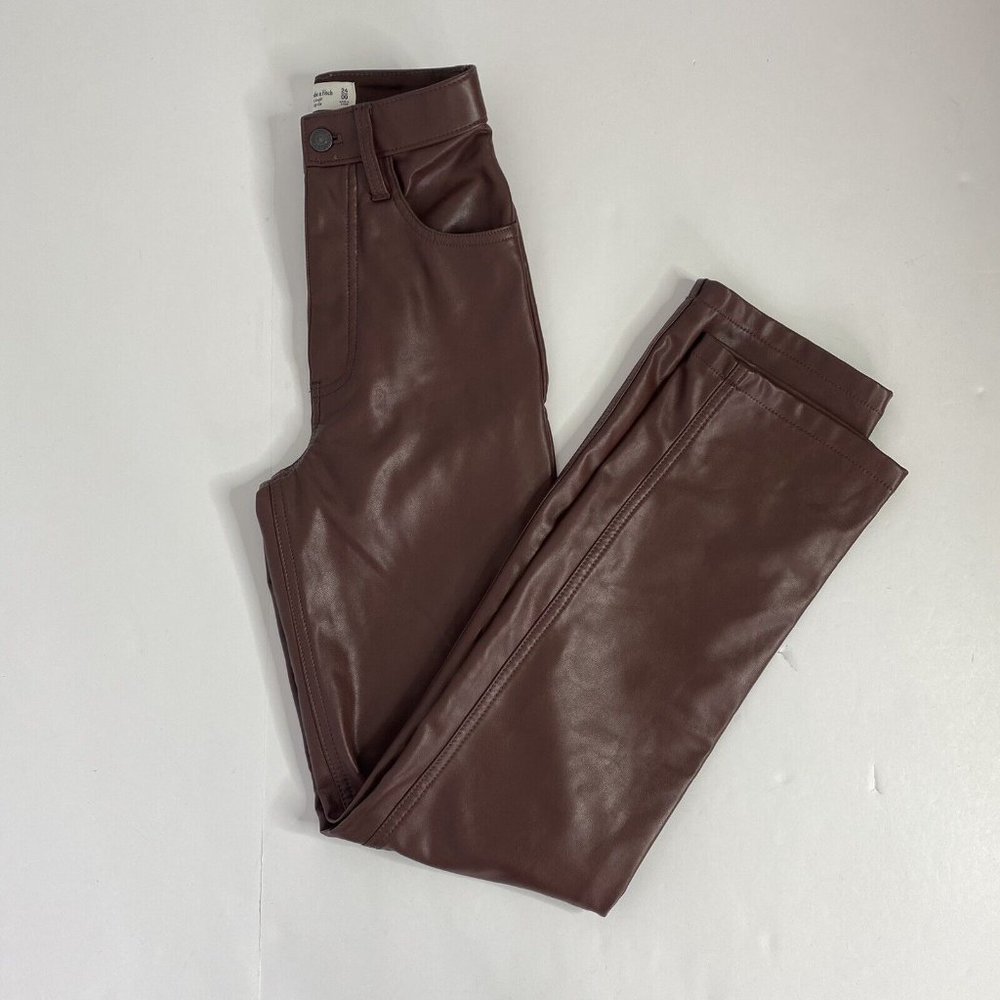 Abercrombie & Fitch Women's Straight Leg Faux Leather Pants - Deep Brown